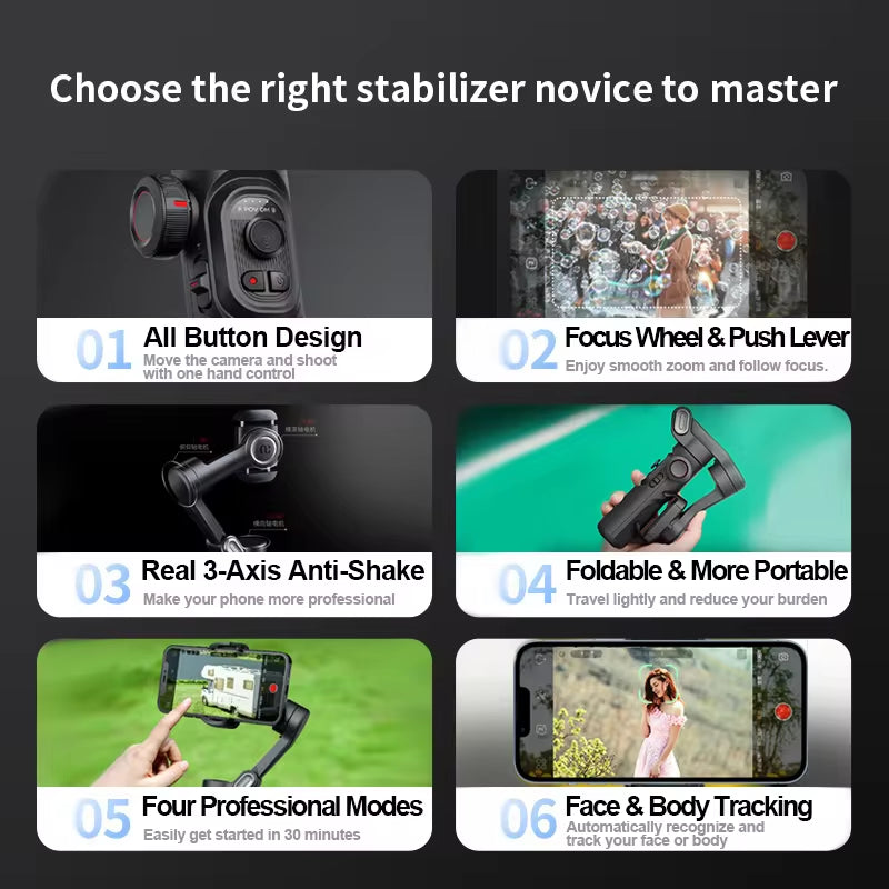 3-Axis | Handheld Gimbal Stabilizer for Smartphone with Fill Light | for Iphone Android | Face Tracking | Tiktok | Vlog Smart XE